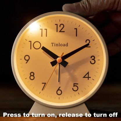 4.5" Battery Operated Antique Retro Analog Alarm Clock, Small Silent Bedside Desk Clock,Lighted on Demand, Battery Operated, Snooze, for Living Room, Bedroom, Bedside, Desk, Gift Clock