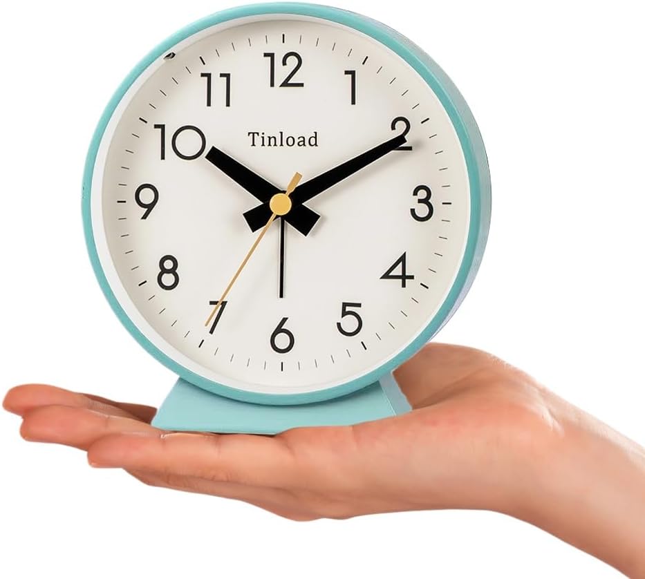 4.5" Battery Operated Antique Retro Analog Alarm Clock, Small Silent Bedside Desk Clock,Lighted on Demand, Battery Operated, Snooze, for Living Room, Bedroom, Bedside, Desk, Gift Clock