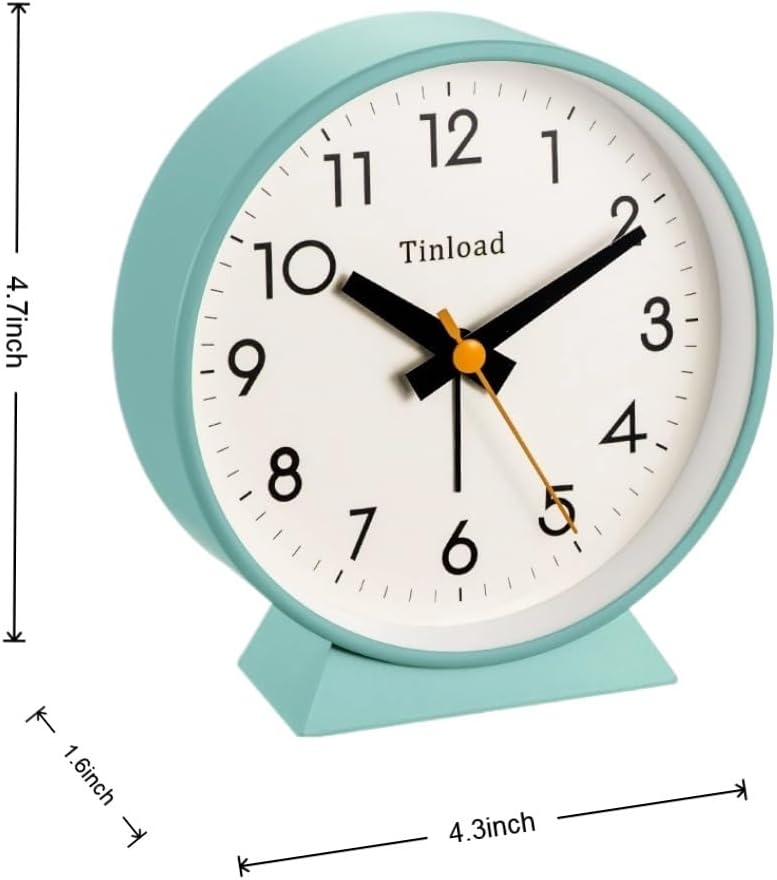 4.5" Battery Operated Antique Retro Analog Alarm Clock, Small Silent Bedside Desk Clock,Lighted on Demand, Battery Operated, Snooze, for Living Room, Bedroom, Bedside, Desk, Gift Clock