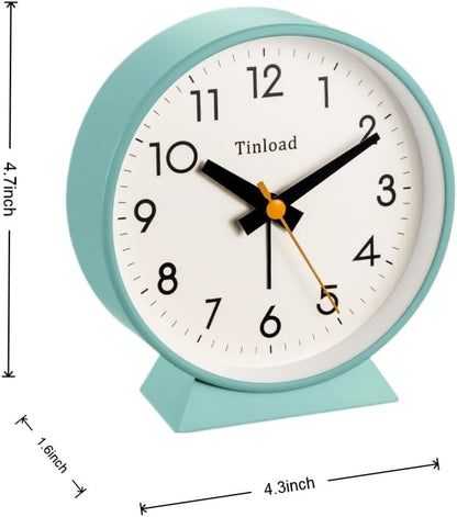 4.5" Battery Operated Antique Retro Analog Alarm Clock, Small Silent Bedside Desk Clock,Lighted on Demand, Battery Operated, Snooze, for Living Room, Bedroom, Bedside, Desk, Gift Clock