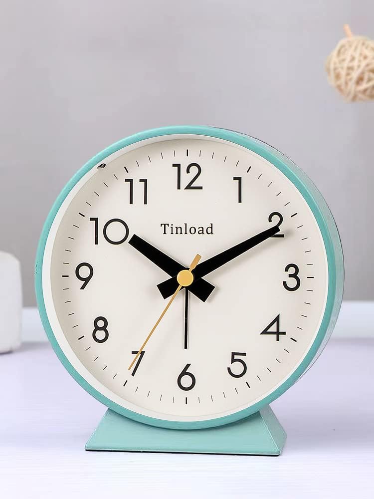 4.5" Battery Operated Antique Retro Analog Alarm Clock, Small Silent Bedside Desk Clock,Lighted on Demand, Battery Operated, Snooze, for Living Room, Bedroom, Bedside, Desk, Gift Clock