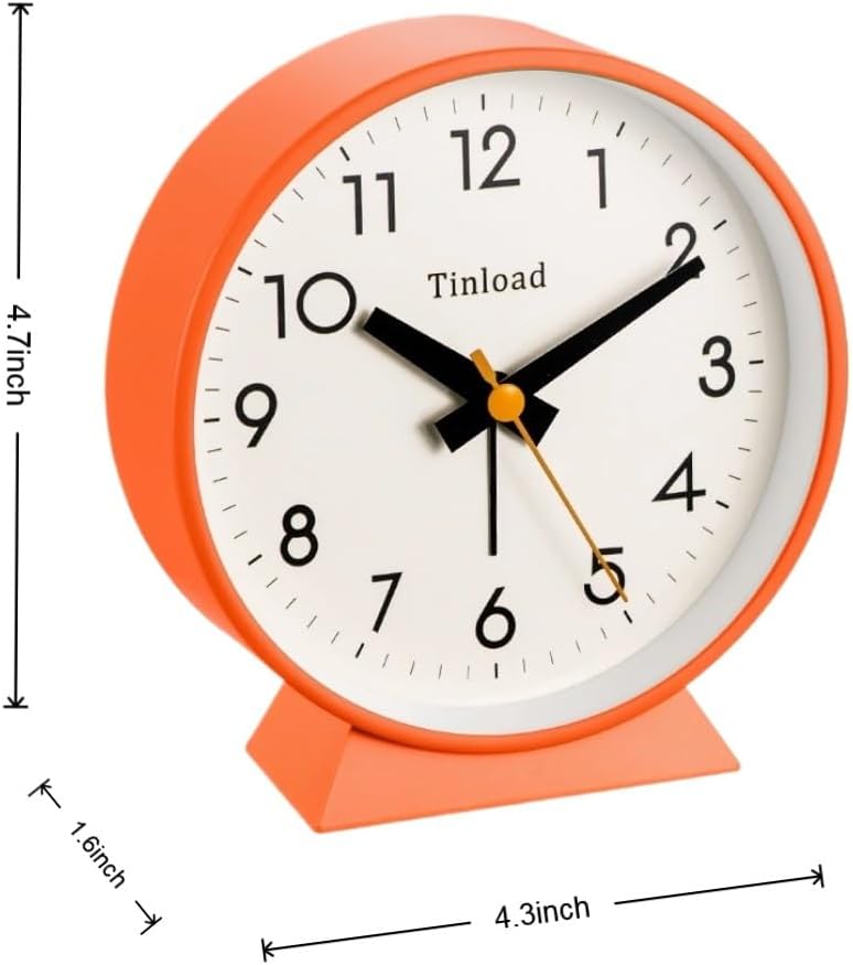 4.5" Battery Operated Antique Retro Analog Alarm Clock, Small Silent Bedside Desk Clock,Lighted on Demand, Battery Operated, Snooze, for Living Room, Bedroom, Bedside, Desk, Gift Clock