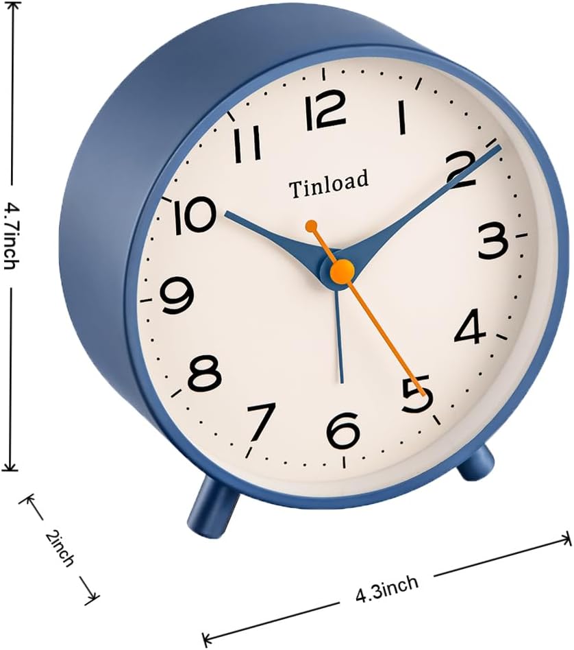 4.5" Battery Operated Antique Retro Analog Alarm Clock, Small Silent Bedside Desk Clock,Lighted on Demand, Battery Operated, Snooze, for Living Room, Bedroom, Bedside, Desk, Gift Clock
