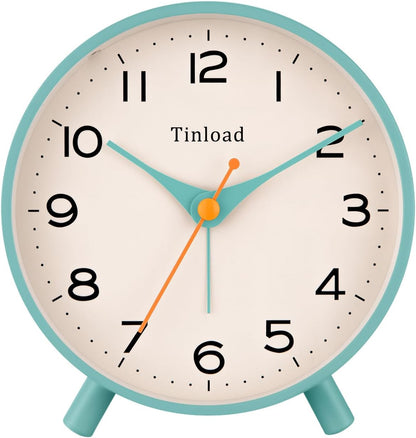 4.5" Battery Operated Antique Retro Analog Alarm Clock, Small Silent Bedside Desk Clock,Lighted on Demand, Battery Operated, Snooze, for Living Room, Bedroom, Bedside, Desk, Gift Clock