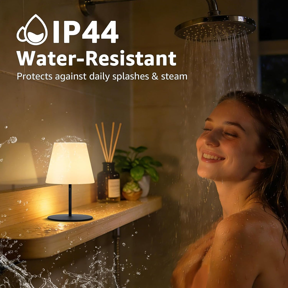 2 Pcs Mini Touch Shower Lamps Waterproof with 2-Step Warm White