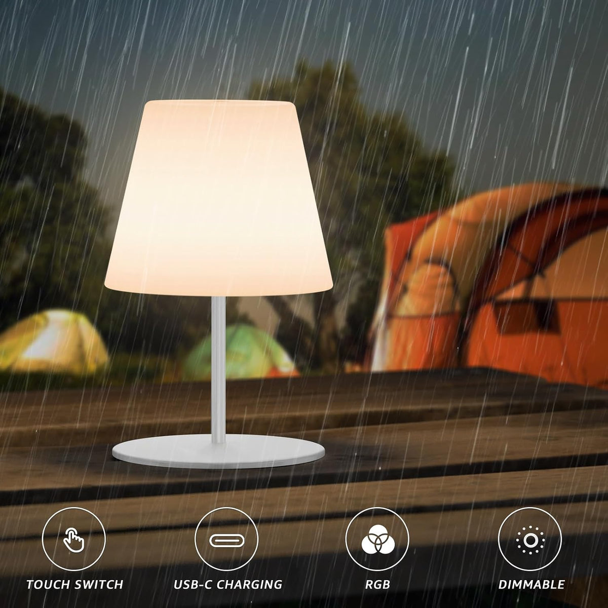 2 Pcs Mini Touch Shower Lamps Waterproof with 2-Step Warm White