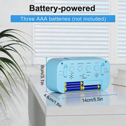 Digital Alarm Clock, Clock for Bedroom, Desk Clock Battery Operated, Digital Clock with Smart Night Light 12/24H Display Snooze Function for Heavy Sleepers for Kids
