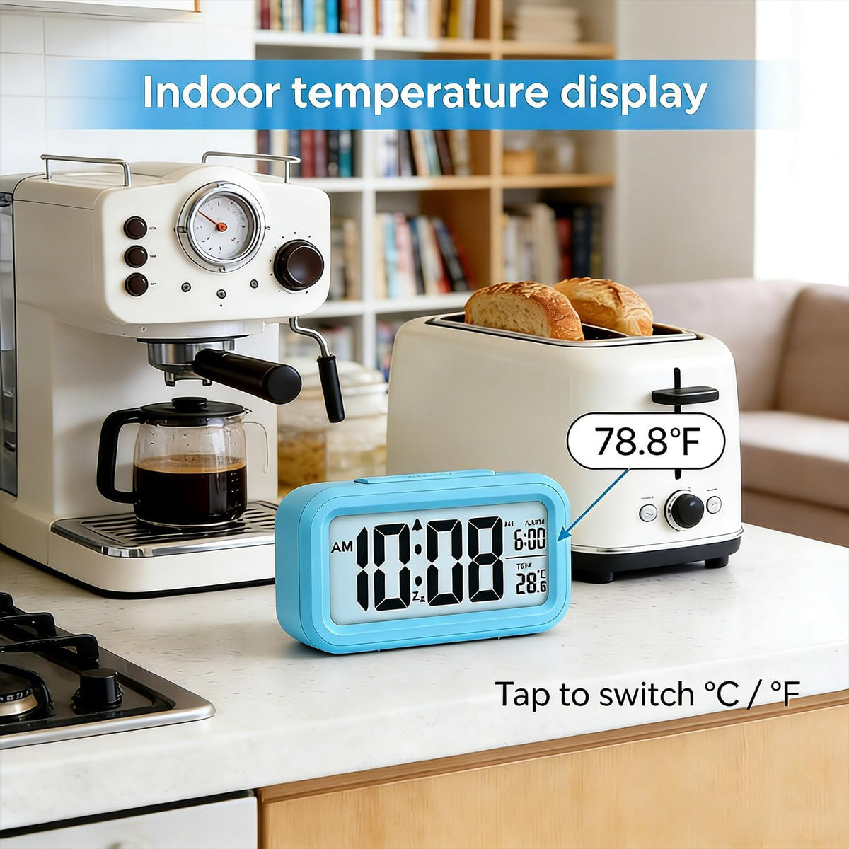 Digital Alarm Clock, Clock for Bedroom, Desk Clock Battery Operated, Digital Clock with Smart Night Light 12/24H Display Snooze Function for Heavy Sleepers for Kids