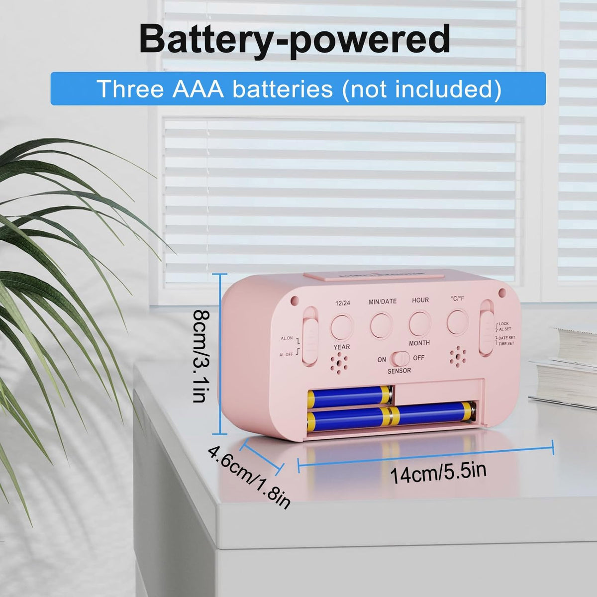Digital Alarm Clock, Clock for Bedroom, Desk Clock Battery Operated, Digital Clock with Smart Night Light 12/24H Display Snooze Function for Heavy Sleepers for Kids