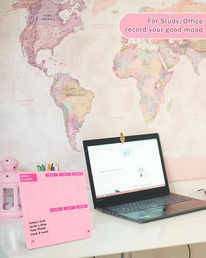 Desktop Acrylic Weekly Planner Whiteboard with Stand, Dry Erase Weekly Planner for Desk, Weekly White Board with to Do List, 9.8"x11.8", Pink Dry Erase Board for Home Office School