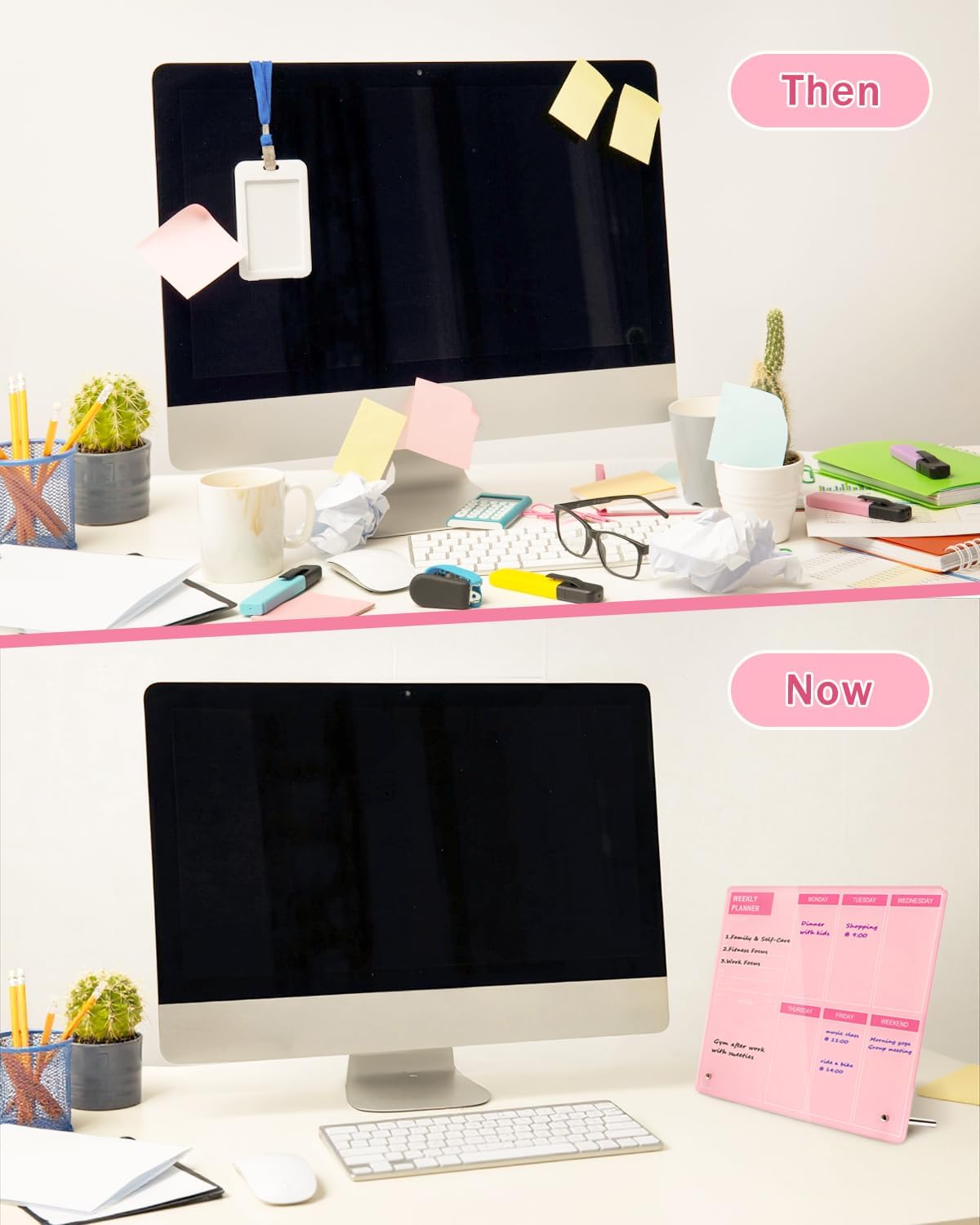 Desktop Acrylic Weekly Planner Whiteboard with Stand, Dry Erase Weekly Planner for Desk, Weekly White Board with to Do List, 9.8"x11.8", Pink Dry Erase Board for Home Office School
