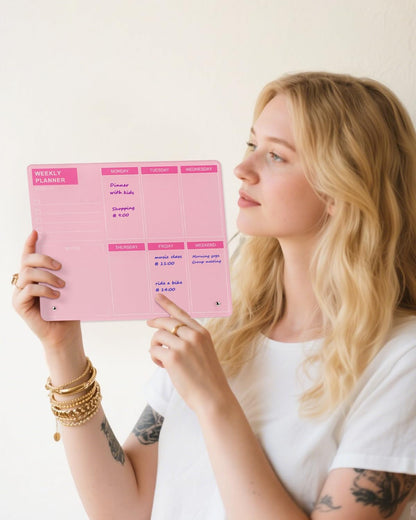 Desktop Acrylic Weekly Planner Whiteboard with Stand, Dry Erase Weekly Planner for Desk, Weekly White Board with to Do List, 9.8"x11.8", Pink Dry Erase Board for Home Office School