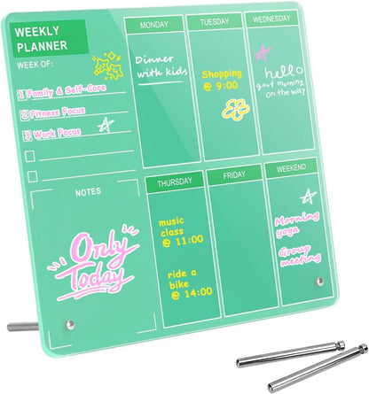 Desktop Acrylic Weekly Planner Whiteboard with Stand, Dry Erase Weekly Planner for Desk, Weekly White Board with to Do List, 9.8"x11.8", Pink Dry Erase Board for Home Office School