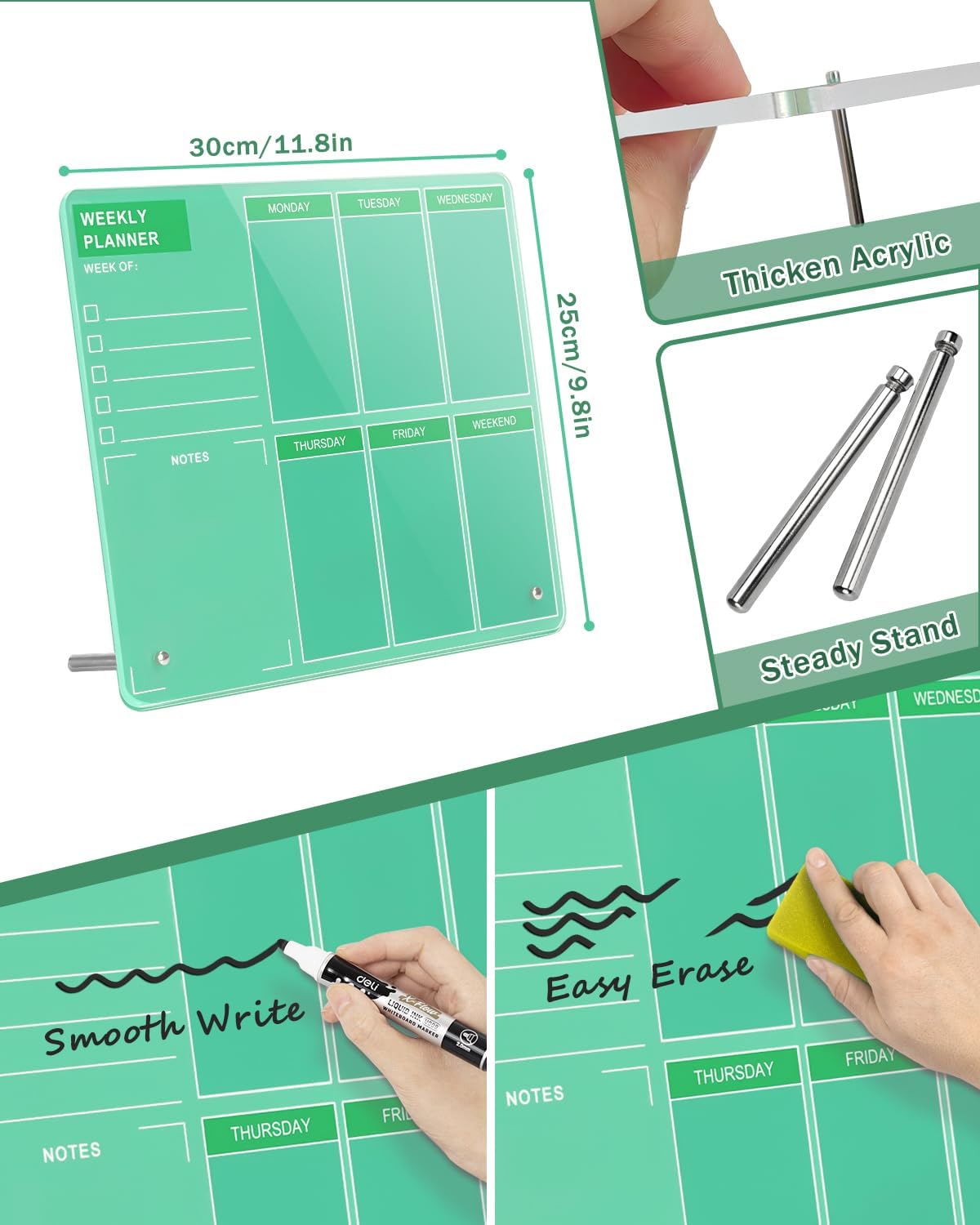 Desktop Acrylic Weekly Planner Whiteboard with Stand, Dry Erase Weekly Planner for Desk, Weekly White Board with to Do List, 9.8"x11.8", Pink Dry Erase Board for Home Office School