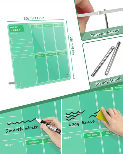 Desktop Acrylic Weekly Planner Whiteboard with Stand, Dry Erase Weekly Planner for Desk, Weekly White Board with to Do List, 9.8"x11.8", Pink Dry Erase Board for Home Office School