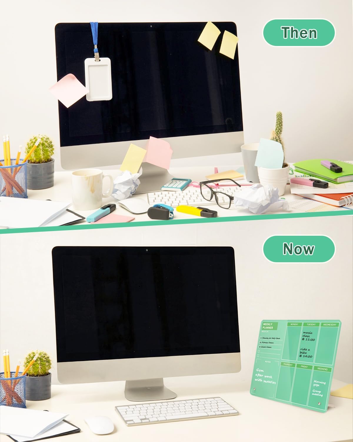 Desktop Acrylic Weekly Planner Whiteboard with Stand, Dry Erase Weekly Planner for Desk, Weekly White Board with to Do List, 9.8"x11.8", Pink Dry Erase Board for Home Office School