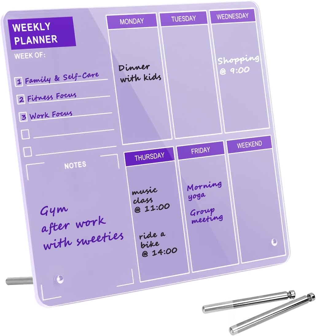 Desktop Acrylic Weekly Planner Whiteboard with Stand, Dry Erase Weekly Planner for Desk, Weekly White Board with to Do List, 9.8"x11.8", Pink Dry Erase Board for Home Office School