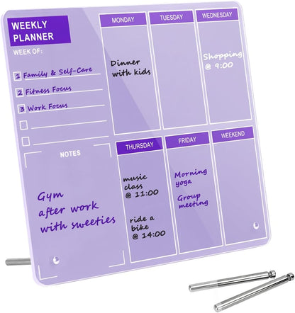 Desktop Acrylic Weekly Planner Whiteboard with Stand, Dry Erase Weekly Planner for Desk, Weekly White Board with to Do List, 9.8"x11.8", Pink Dry Erase Board for Home Office School