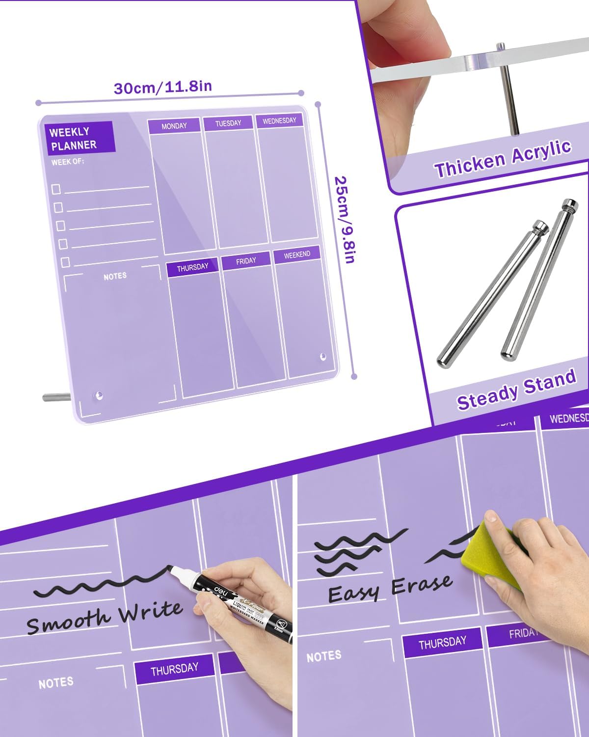 Desktop Acrylic Weekly Planner Whiteboard with Stand, Dry Erase Weekly Planner for Desk, Weekly White Board with to Do List, 9.8"x11.8", Pink Dry Erase Board for Home Office School
