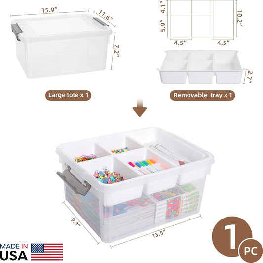 Citylife 17QT Clear Craft Organizers and Storage Box with Removable Tray