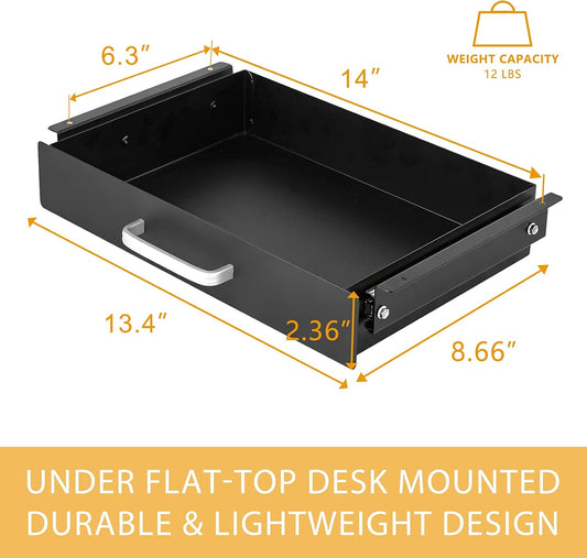 Under Desk Pull-Out Drawer - Storage Organizer Office Mounted, Easy Slide-Out Pencil Drawer for Saving Space, Under Flat-Top Desk Storage Ideal for Sit-Stand Workstation