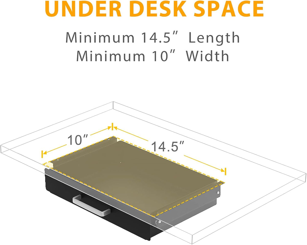 Under Desk Pull-Out Drawer - Storage Organizer Office Mounted, Easy Slide-Out Pencil Drawer for Saving Space, Under Flat-Top Desk Storage Ideal for Sit-Stand Workstation