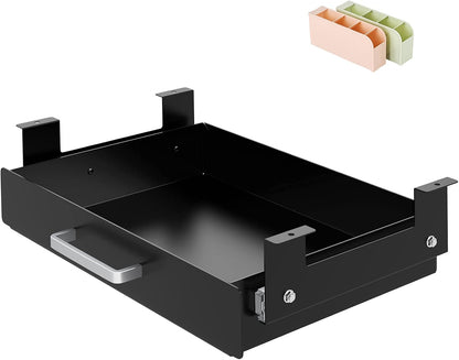 Under Desk Pull-Out Drawer - Storage Organizer Office Mounted, Easy Slide-Out Pencil Drawer for Saving Space, Under Flat-Top Desk Storage Ideal for Sit-Stand Workstation