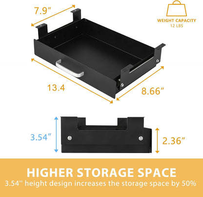 Under Desk Pull-Out Drawer - Storage Organizer Office Mounted, Easy Slide-Out Pencil Drawer for Saving Space, Under Flat-Top Desk Storage Ideal for Sit-Stand Workstation