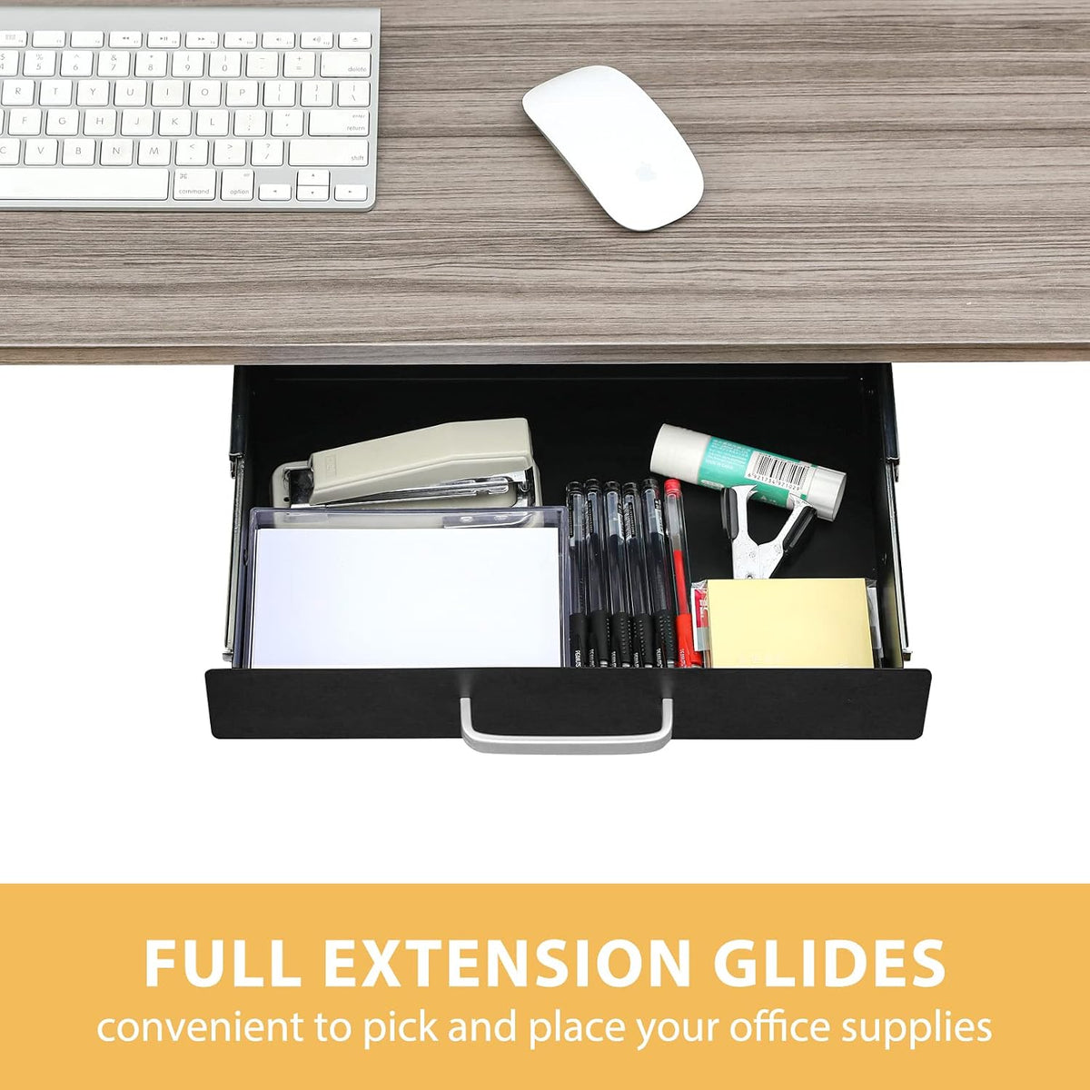 Under Desk Pull-Out Drawer - Storage Organizer Office Mounted, Easy Slide-Out Pencil Drawer for Saving Space, Under Flat-Top Desk Storage Ideal for Sit-Stand Workstation
