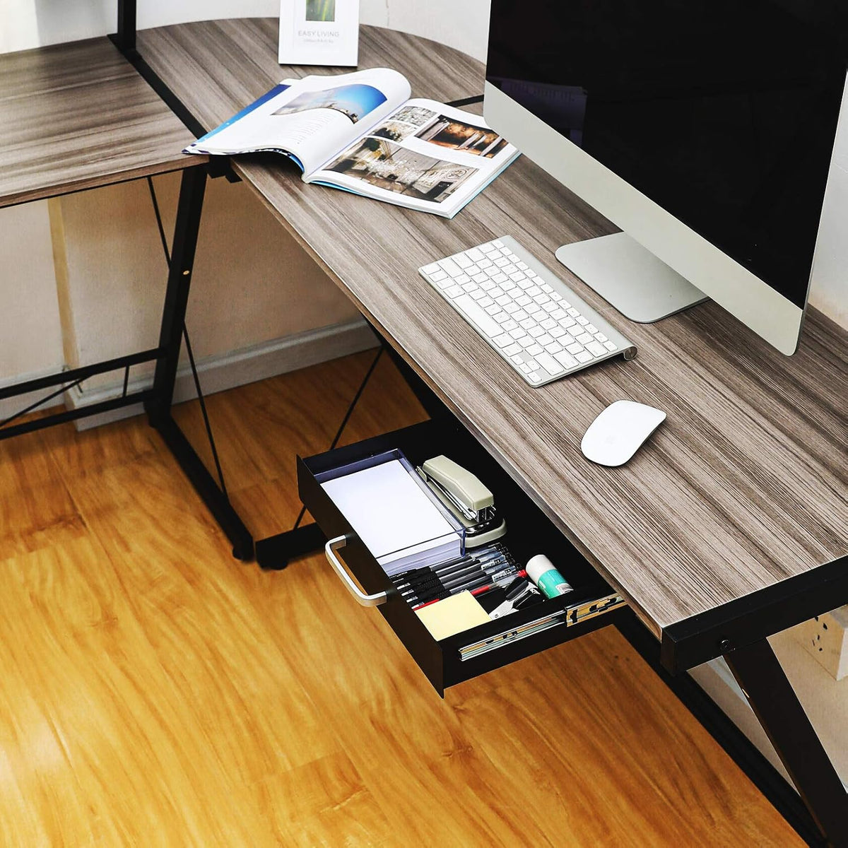 Under Desk Pull-Out Drawer - Storage Organizer Office Mounted, Easy Slide-Out Pencil Drawer for Saving Space, Under Flat-Top Desk Storage Ideal for Sit-Stand Workstation