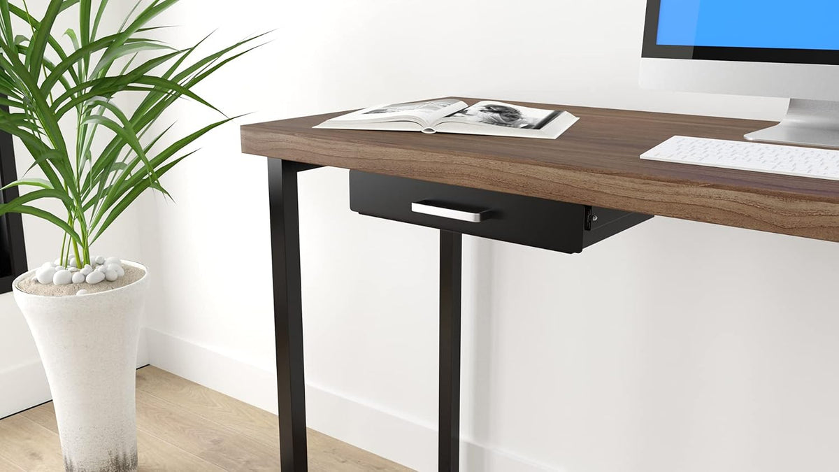 Under Desk Pull-Out Drawer - Storage Organizer Office Mounted, Easy Slide-Out Pencil Drawer for Saving Space, Under Flat-Top Desk Storage Ideal for Sit-Stand Workstation