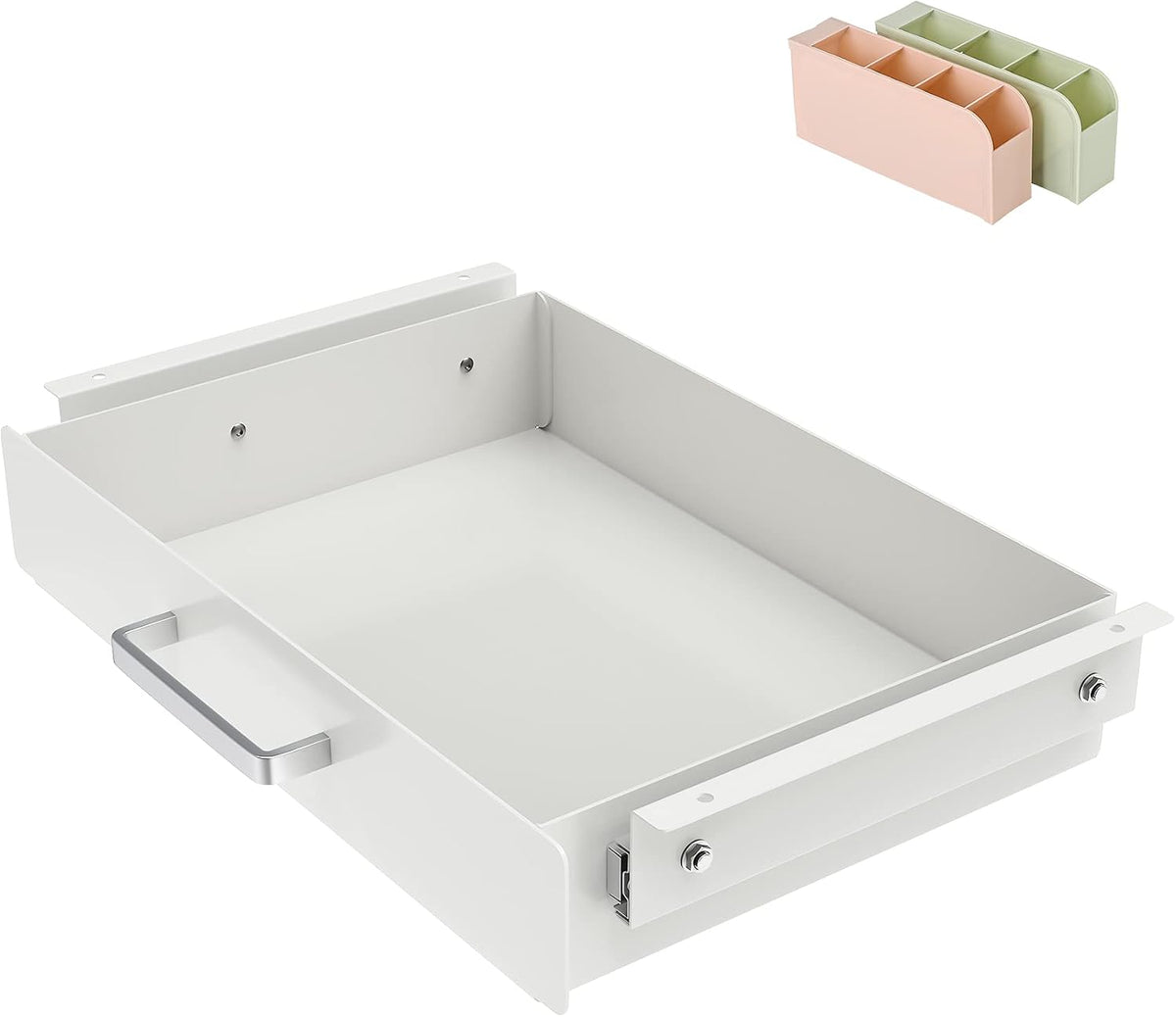 Under Desk Pull-Out Drawer - Storage Organizer Office Mounted, Easy Slide-Out Pencil Drawer for Saving Space, Under Flat-Top Desk Storage Ideal for Sit-Stand Workstation