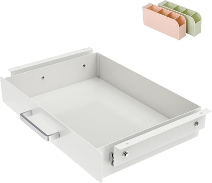Under Desk Pull-Out Drawer - Storage Organizer Office Mounted, Easy Slide-Out Pencil Drawer for Saving Space, Under Flat-Top Desk Storage Ideal for Sit-Stand Workstation