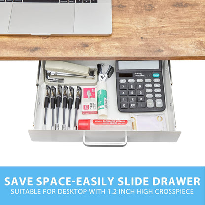 Under Desk Pull-Out Drawer - Storage Organizer Office Mounted, Easy Slide-Out Pencil Drawer for Saving Space, Under Flat-Top Desk Storage Ideal for Sit-Stand Workstation