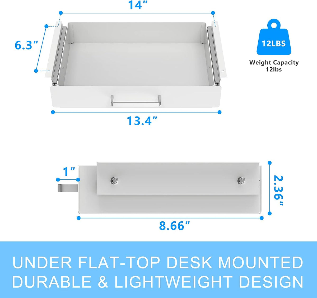 Under Desk Pull-Out Drawer - Storage Organizer Office Mounted, Easy Slide-Out Pencil Drawer for Saving Space, Under Flat-Top Desk Storage Ideal for Sit-Stand Workstation