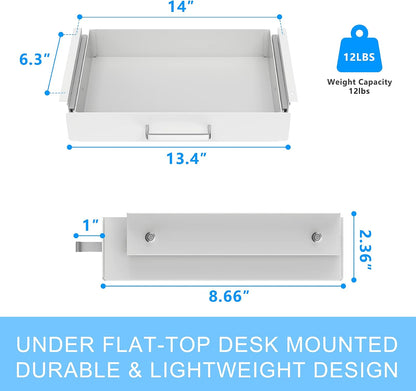 Under Desk Pull-Out Drawer - Storage Organizer Office Mounted, Easy Slide-Out Pencil Drawer for Saving Space, Under Flat-Top Desk Storage Ideal for Sit-Stand Workstation