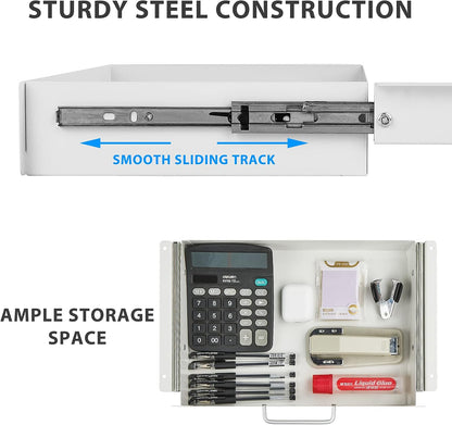 Under Desk Pull-Out Drawer - Storage Organizer Office Mounted, Easy Slide-Out Pencil Drawer for Saving Space, Under Flat-Top Desk Storage Ideal for Sit-Stand Workstation