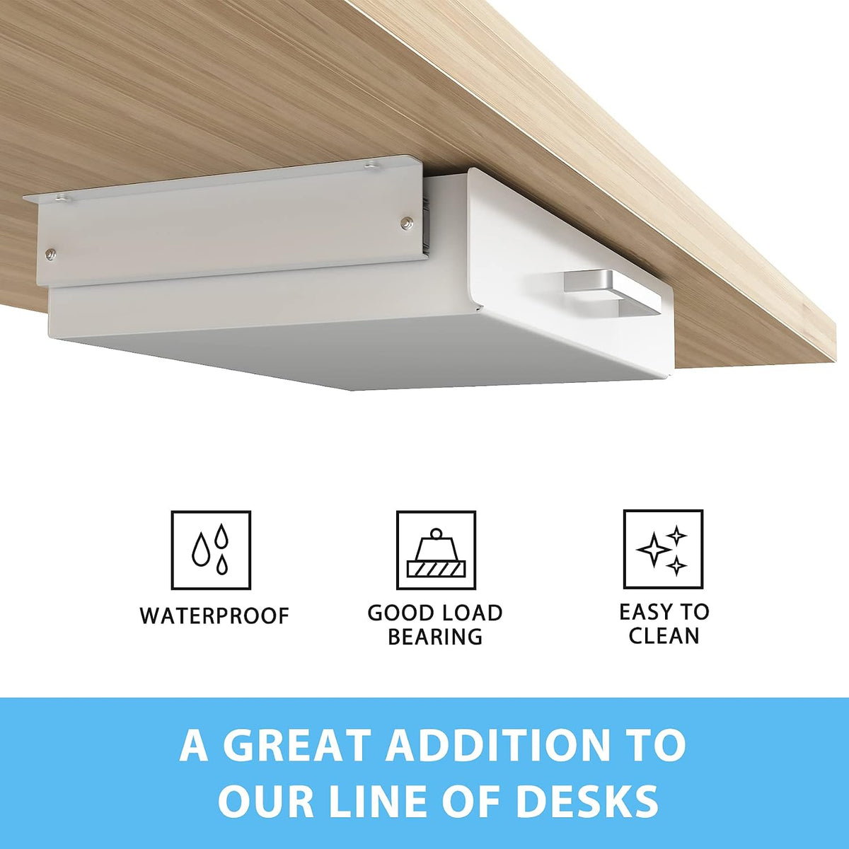 Under Desk Pull-Out Drawer - Storage Organizer Office Mounted, Easy Slide-Out Pencil Drawer for Saving Space, Under Flat-Top Desk Storage Ideal for Sit-Stand Workstation