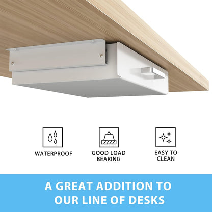 Under Desk Pull-Out Drawer - Storage Organizer Office Mounted, Easy Slide-Out Pencil Drawer for Saving Space, Under Flat-Top Desk Storage Ideal for Sit-Stand Workstation