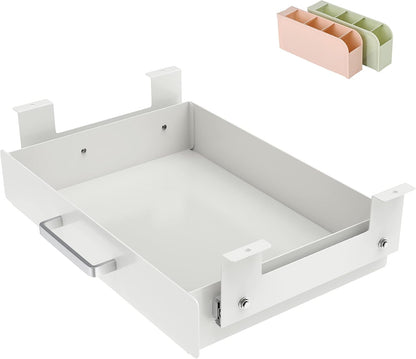 Under Desk Pull-Out Drawer - Storage Organizer Office Mounted, Easy Slide-Out Pencil Drawer for Saving Space, Under Flat-Top Desk Storage Ideal for Sit-Stand Workstation