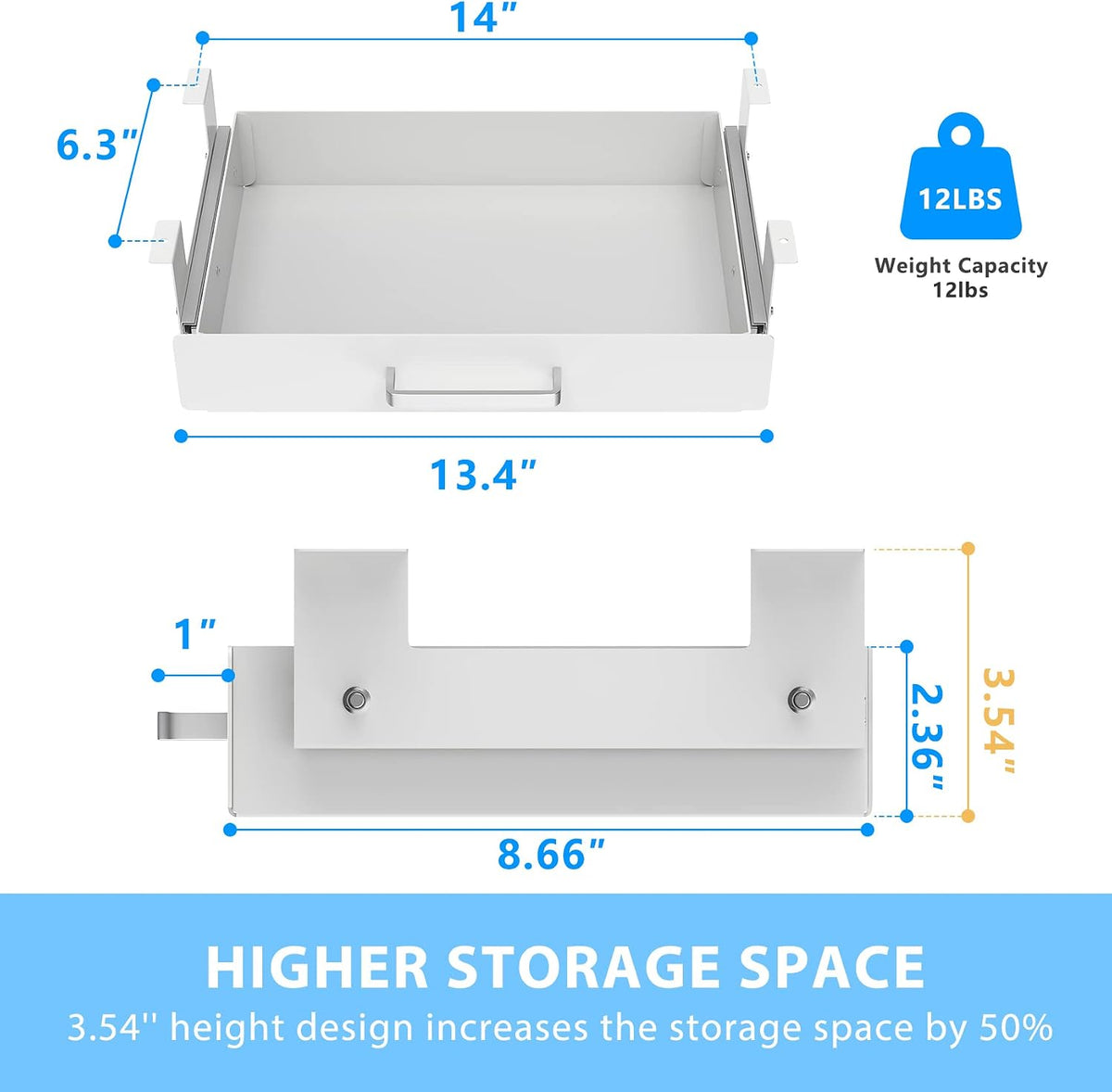 Under Desk Pull-Out Drawer - Storage Organizer Office Mounted, Easy Slide-Out Pencil Drawer for Saving Space, Under Flat-Top Desk Storage Ideal for Sit-Stand Workstation