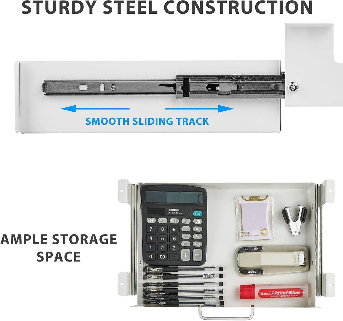 Under Desk Pull-Out Drawer - Storage Organizer Office Mounted, Easy Slide-Out Pencil Drawer for Saving Space, Under Flat-Top Desk Storage Ideal for Sit-Stand Workstation