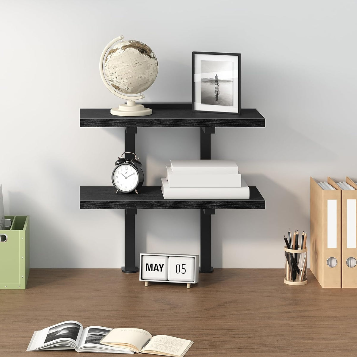 Clamp On Desk Organizer, 3-Tier Desktop Bookshelf, Adjustable Desk Storage Shelf, Metal Frame, for Office, Study and Game Room, Black DSBK3601