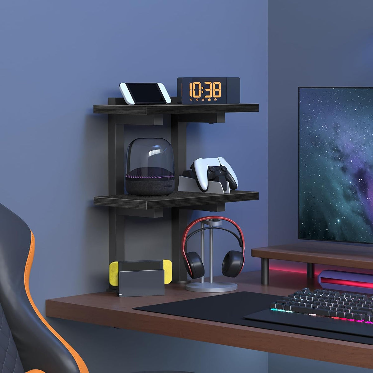 Clamp On Desk Organizer, 3-Tier Desktop Bookshelf, Adjustable Desk Storage Shelf, Metal Frame, for Office, Study and Game Room, Black DSBK3601
