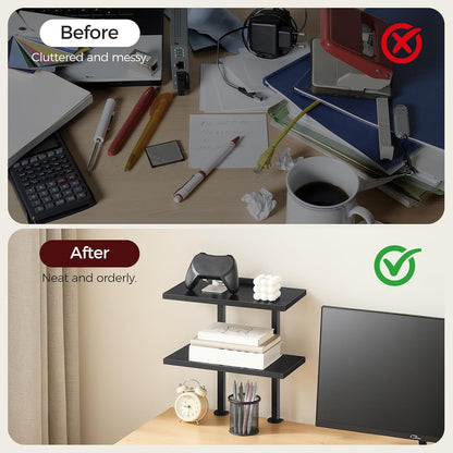 Clamp On Desk Organizer, 3-Tier Desktop Bookshelf, Adjustable Desk Storage Shelf, Metal Frame, for Office, Study and Game Room, Black DSBK3601