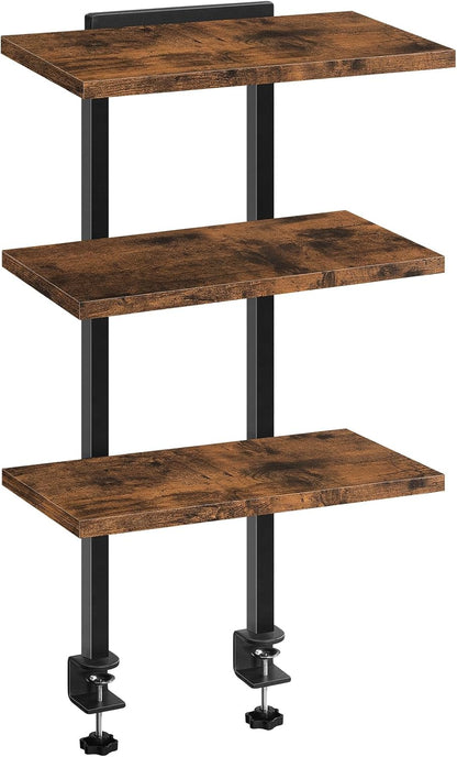 Clamp On Desk Organizer, 3-Tier Desktop Bookshelf, Adjustable Desk Storage Shelf, Metal Frame, for Office, Study and Game Room, Black DSBK3601