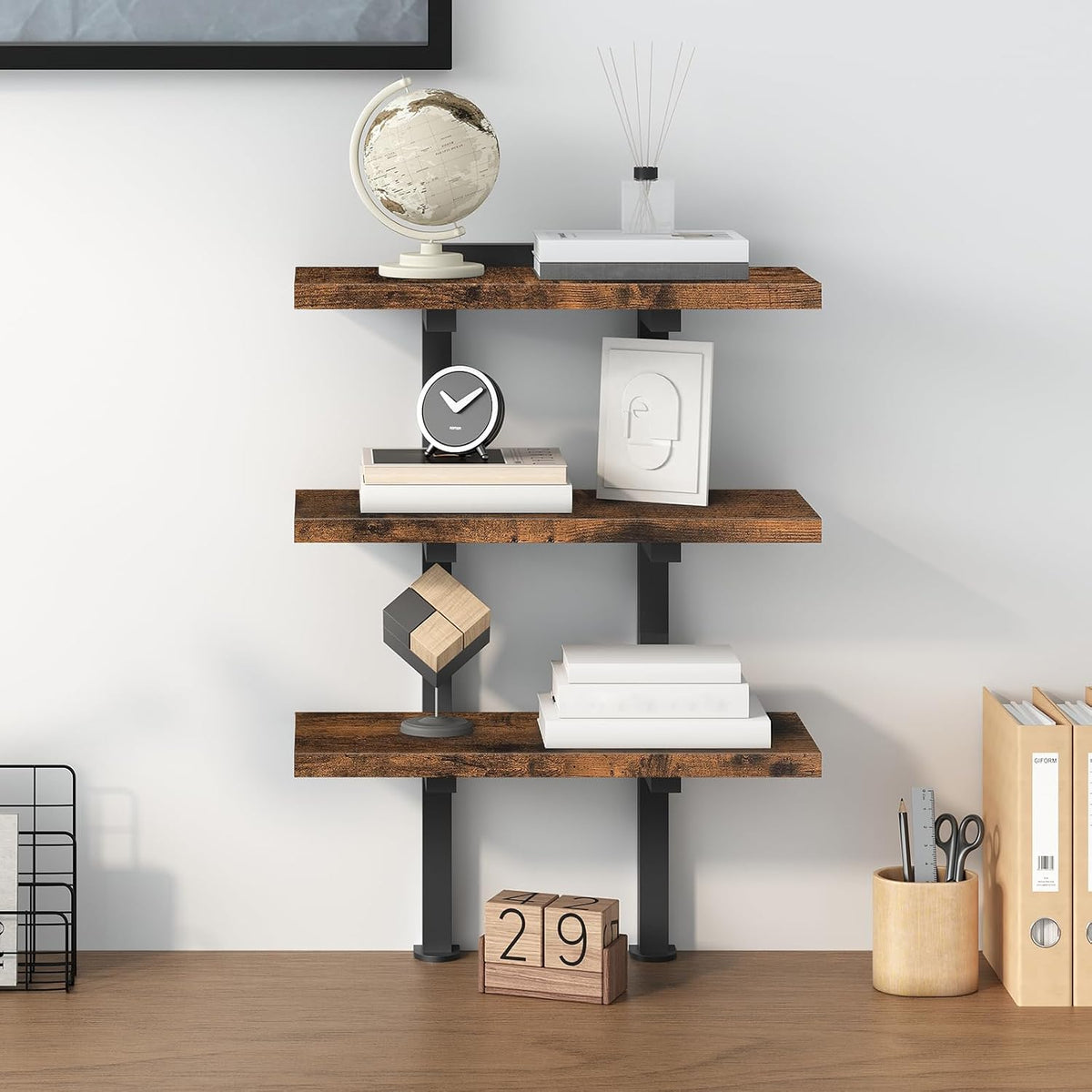 Clamp On Desk Organizer, 3-Tier Desktop Bookshelf, Adjustable Desk Storage Shelf, Metal Frame, for Office, Study and Game Room, Black DSBK3601