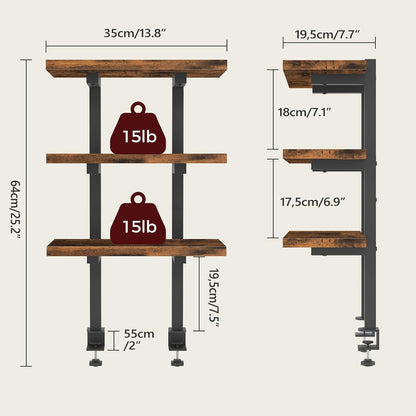 Clamp On Desk Organizer, 3-Tier Desktop Bookshelf, Adjustable Desk Storage Shelf, Metal Frame, for Office, Study and Game Room, Black DSBK3601