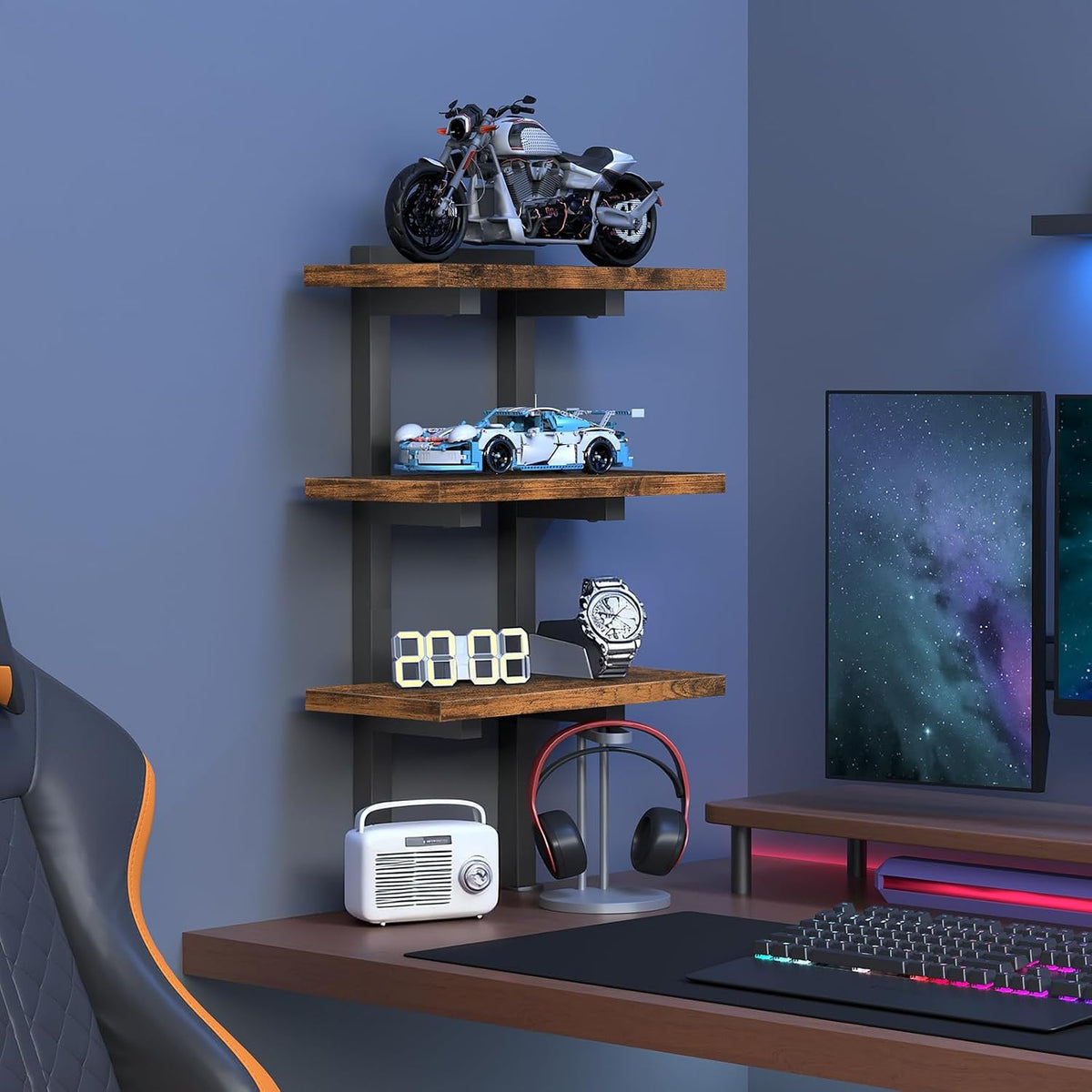 Clamp On Desk Organizer, 3-Tier Desktop Bookshelf, Adjustable Desk Storage Shelf, Metal Frame, for Office, Study and Game Room, Black DSBK3601