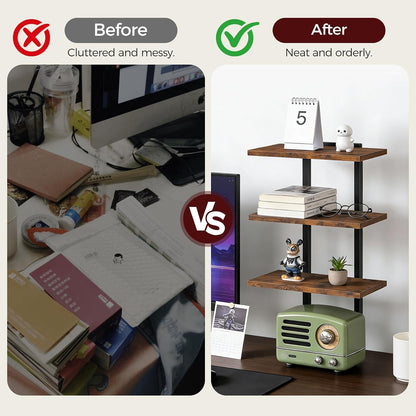 Clamp On Desk Organizer, 3-Tier Desktop Bookshelf, Adjustable Desk Storage Shelf, Metal Frame, for Office, Study and Game Room, Black DSBK3601